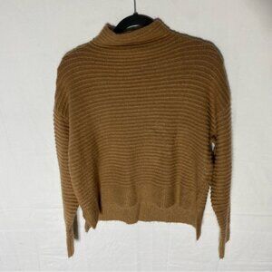 Garage Tan Ochre Ribbed Knit Mock Neck Sweater S